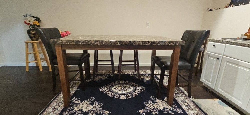 Faux Stone Table + 2 Chairs