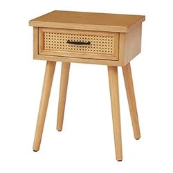 Nightstands with Rattan Drawer, Mid-Century Modern Side Table, End Table with Storage and Solid Wood Legs for Bedroom Living Room Small Space