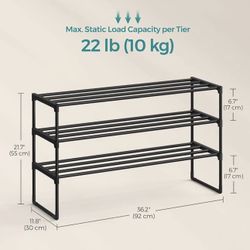 SONGMICS 3-Tier Shoe Rack Shoe Organizer Metal Storage Shelf - Black