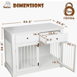 White dog crate furniture with drawers