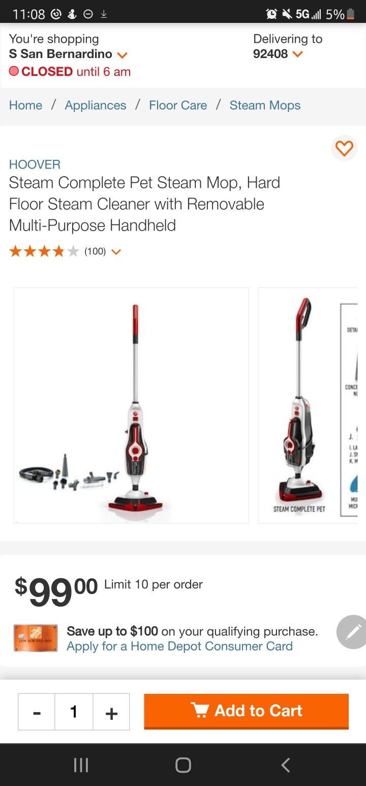 Hoover Steam Complete Pet Steam Mop, Hard Floor Steam Cleaner with Removable Multi-Purpose Handheld