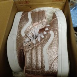 Girls Vans High Top Zip Pink White Glitter Size 2.5 Brand New