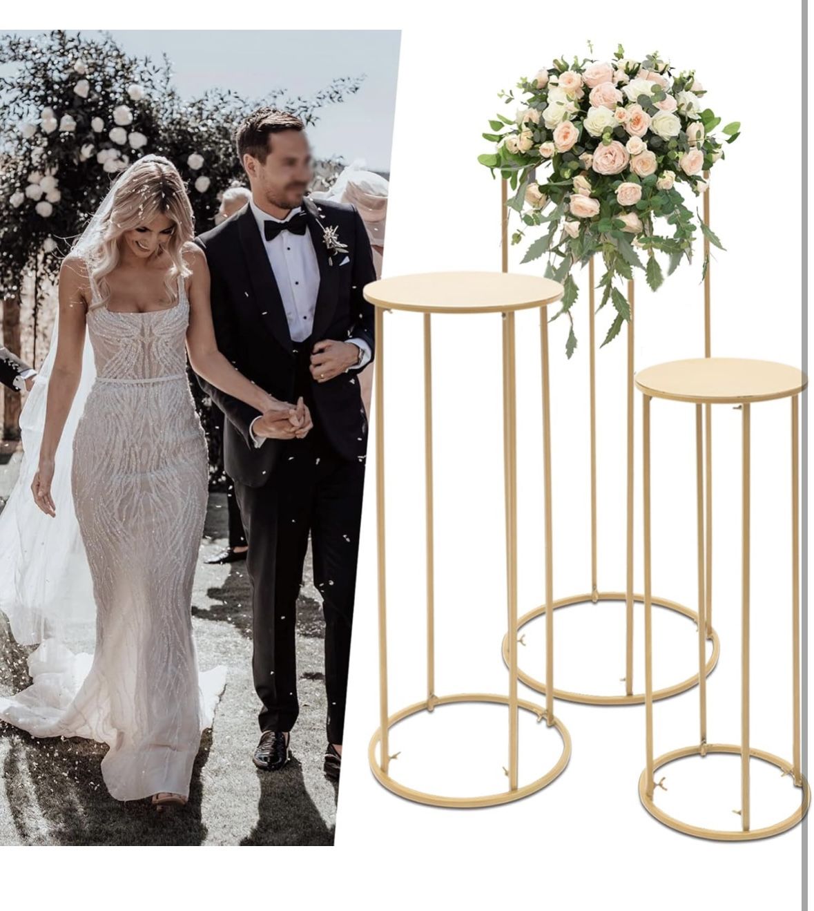 3 Pieces Gold Round Flower Stand, 39 Inch Tall Cylindrical Base Flower Stand Metal Floor Planter, Centerpiece Vase Wayfarer for Wedding Party Party Fl