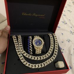 Gold And Dimond Chain Breclite And Watch 