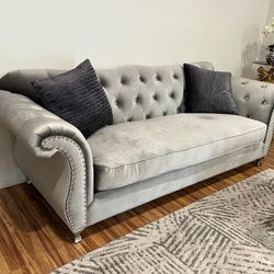 Upholstered Tufted Silver 2 Pcs Living Room Set Sofa and Loveseat Frostine
