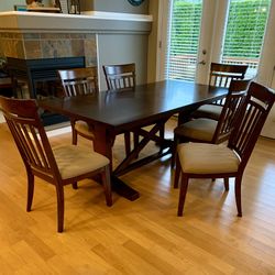 Solid Wood Dining Table + 6 Matching Chairs