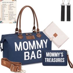 Mommy Bag, Diaper Bag Tote with Changing Pad, Pouches, Straps, Stroller Hook, Large Waterproof Travel Tote Bag for Mom, Dad, and Boys, Girls, Hospital