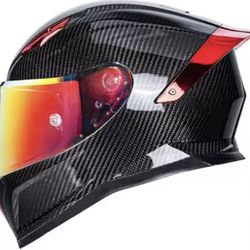 kaESE Carbon Fiber Full Face Street Motorcycle Helmet CN6 Red/Black Large