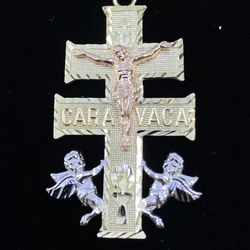 $450 Three Tone Gold Caravaca Crucifix Cross Religious Charm