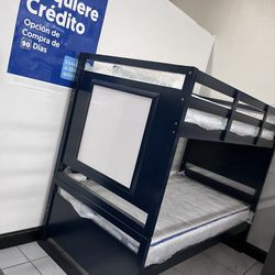 Twin/Twin Bunk Bed With Mattress 💙 Dark Blue Color 