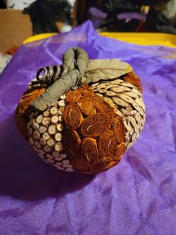Halloween Fall Decorative Pumpkin with Natural Wood Slice Texture