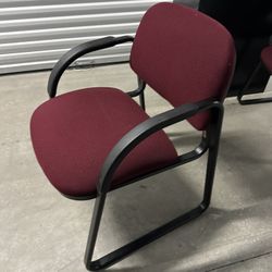 Maroon Padded Guest Office Chair - Sled Base with Arms