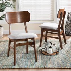 Baxton Studio Euclid Mid-Century Modern Grey Fabric and Walnut Brown Finished Wood 2-Piece Dining Chair Set