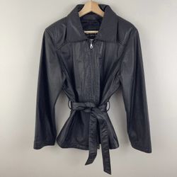 WILSONS LEATHER Black Waist Tie Belt Genuine Leather Jacket