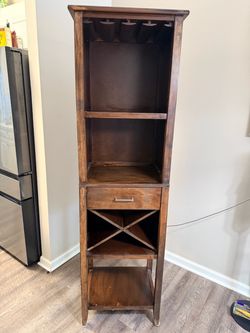 Wine shelf with wine, glass holder, nice condition