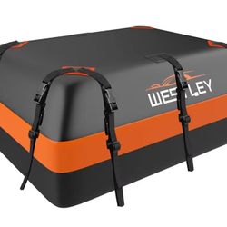 WESTLEY Rooftop Cargo Carrier 15 Cubic Feet, Vehicle Cargo Bag Suitable for Cars with or Without Roof Rack, Accompanied with 1 Storage Bag, 1 Anti-Sli