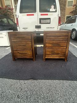 Pair of Wood 3-Drawer Nightstands