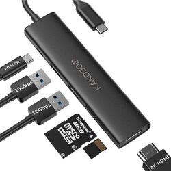 USB C Hub 6-in-1 Multiport Adapter with 4K@60Hz HDMI 100W Power Delivery USB 3.1