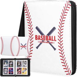 480 Pockets Baseball Card Binder 4 Pocket, Sports Trading Card Sleeves 3 Ring with 60 Removable Sleeves, Portable Waterproof Baseball Collection Top L