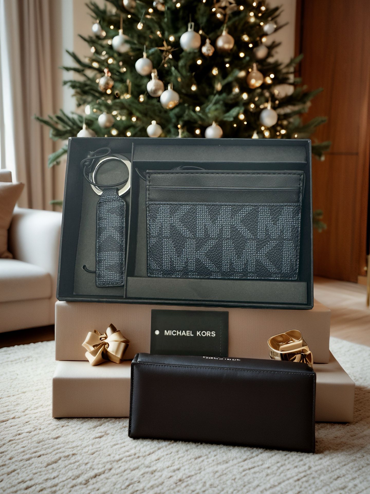 New Blue & Black Michael Kors Slim Card Holder With Key Ring MSRP $98 AD2406