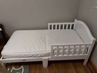 Toddler Bed frame, mattress, bedding