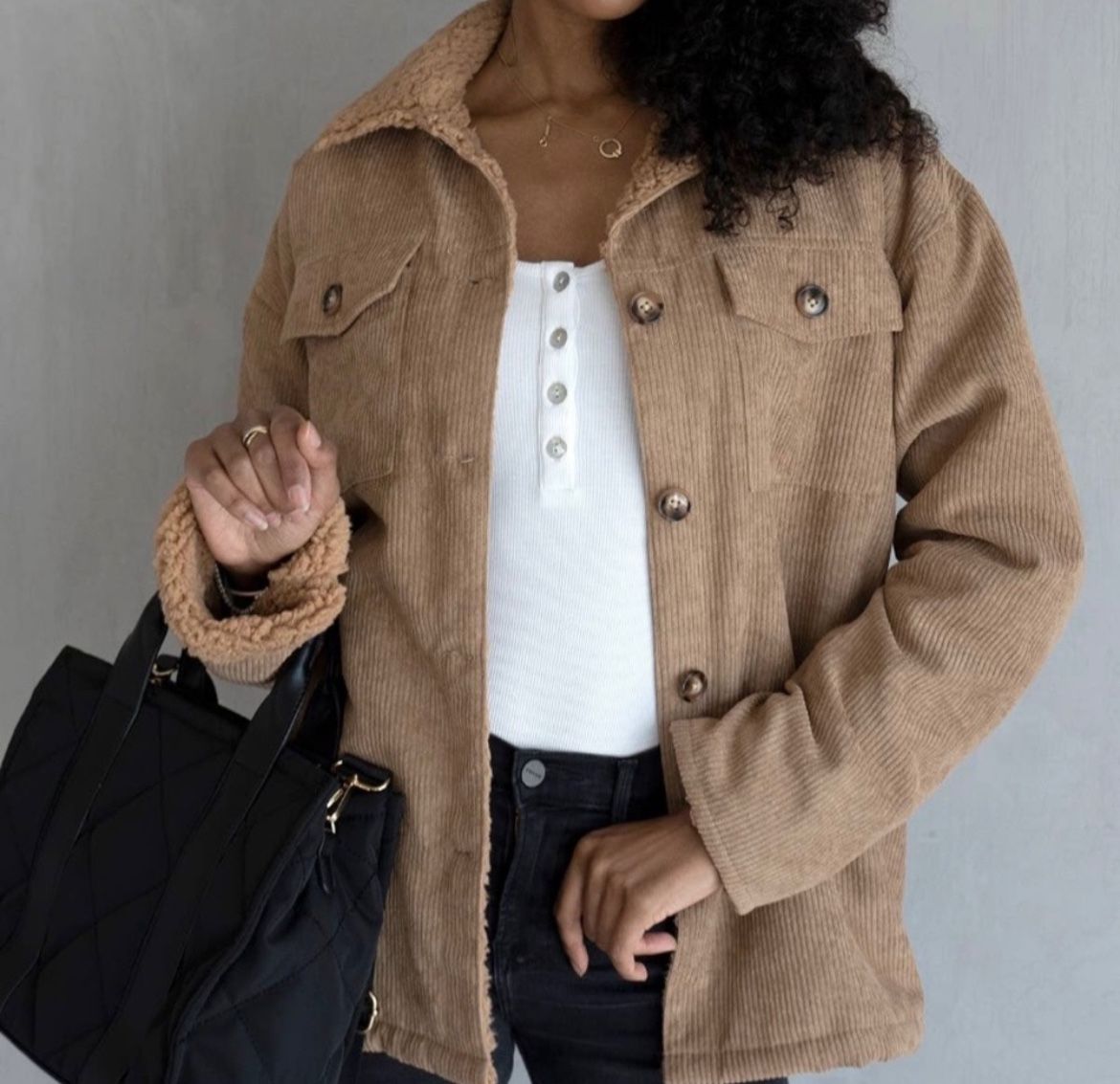 Woman Lex sherpa Trimmed woven Corduroy jacket- S/M Taupe