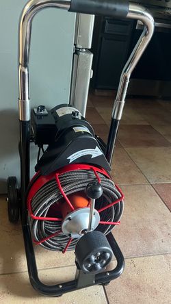 Drain Cleaner Machine 100 FT × 3/8 Inch, Auto Feed Sewer Snake Auger on Wheels - with 8 Cutters & Air-Activated Foot Switch for 2" to 4" Pipes