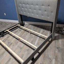 Queen Bed Frame, Grey Upholstered