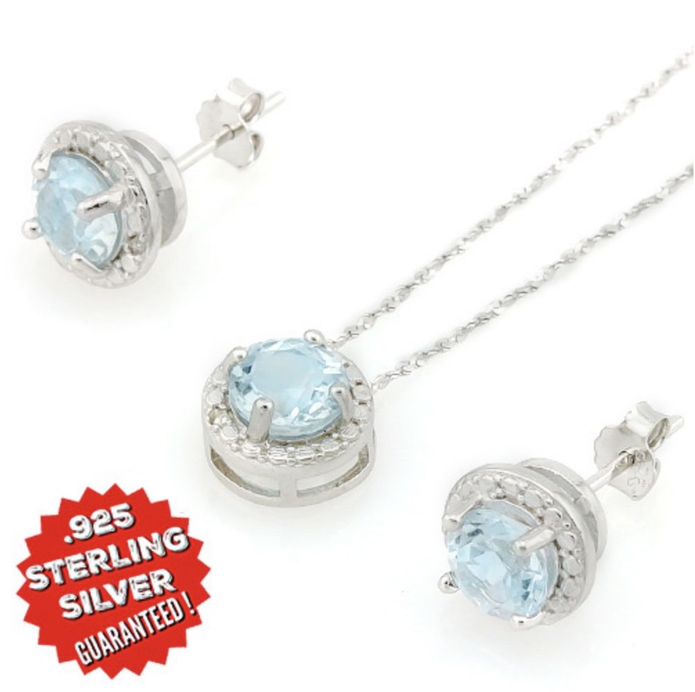 2.3ctw Genuine Sky Blue Topaz Necklace And Earrings New
