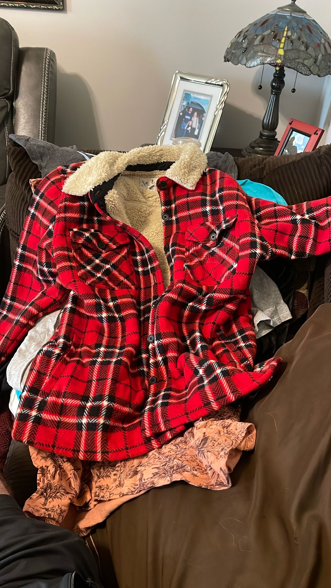 Pocketed Red Flannel Coat