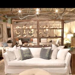 CISCO HOME $6500 White Denim Slipcover SEDA SOFA