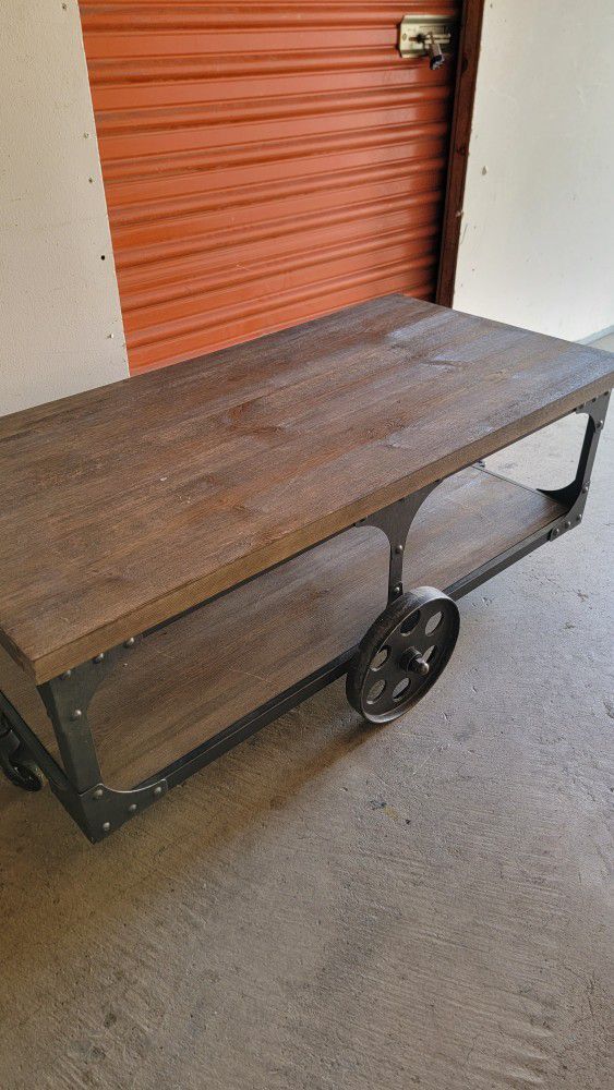 Rolling TV ,  Console Table Or High Coffe Table With Rail Wheels 