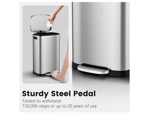 ELPHECO 13.2 Gallon Trash Can with Lid, 50L Stainless Steel Soft Close Lid Step Rubbish Bin with Removable Inner Bucket, Pedal Garbage Can for Home Of
