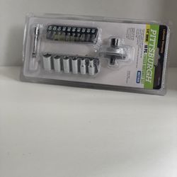 DURATECH 1/4" Drive Socket Set 18 Pieces, Including Metric and SAE Bit Sockets, Ratchet Wrench, Extension Bar, and Swivel Storage Rack, Cr-V S2 alloy 