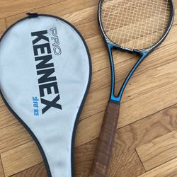 pro kennel mid size graphite silver ace tennis racket and jacket /11” width 27” length 