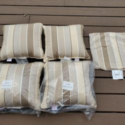 NEW Lot of 5 Pillows Outdoor Yard Garden Decor Striped Sunbrella Performance Fabric 17.5 x 17.5 Tan