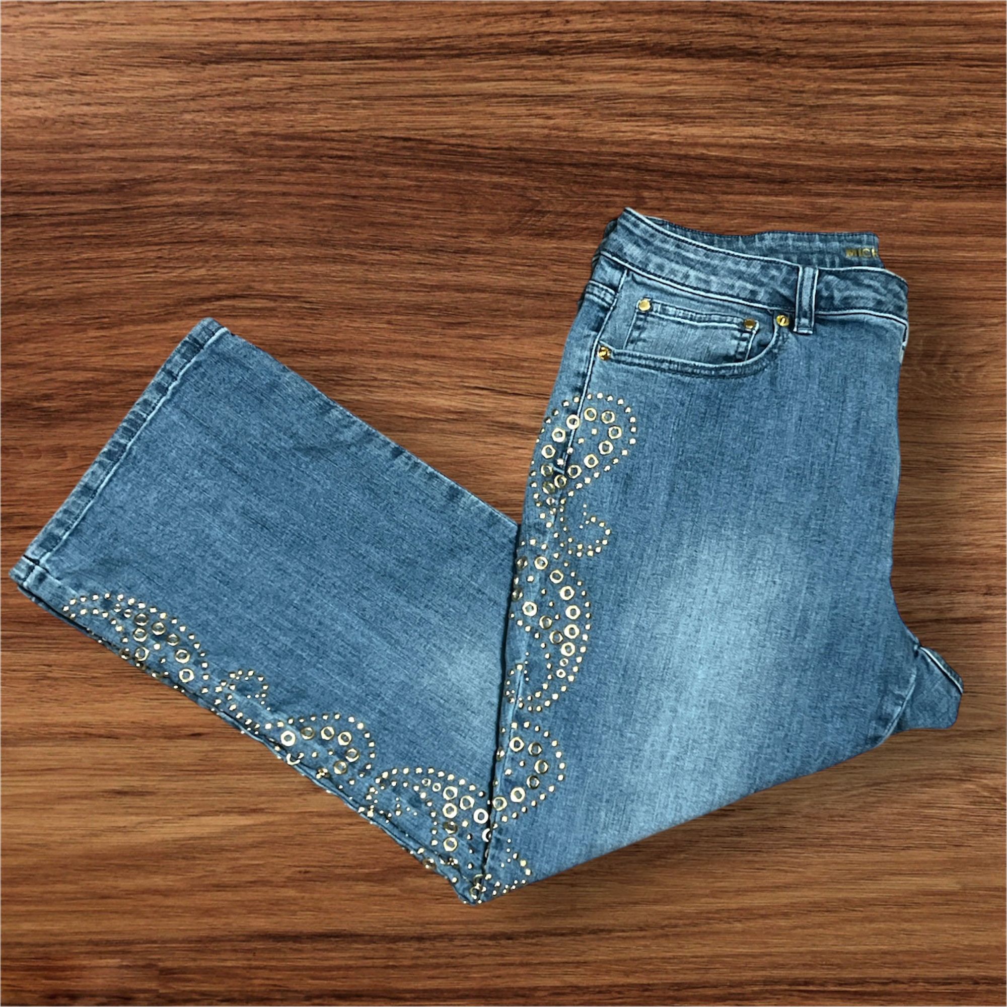 Michael Kors, capri straight cut Embellished Blue Jeans size 12