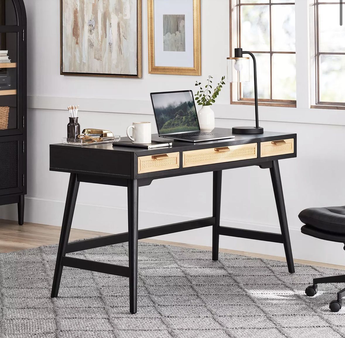 Members Mark Enzo Writing Desk With 3 Rattan Storage Drawers - Brand New In Box