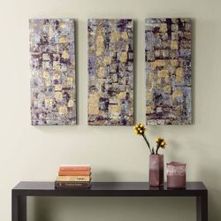 Gilded Violet is a beautifully done triptych set, printed on canvas with hand embellishments that adds a painterly feel to the piece. This triptych se