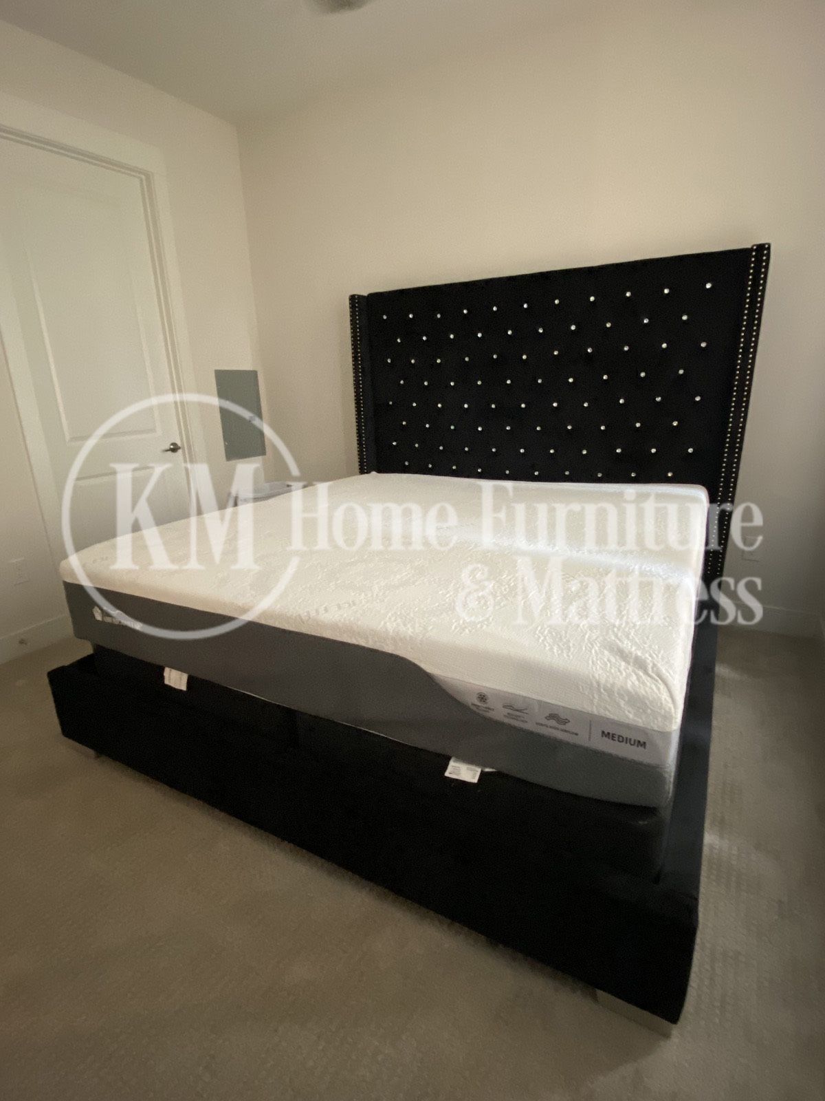 KING 6Ft Tall Upholstered Tufted Headboard Bed in Velvet with Diamonds