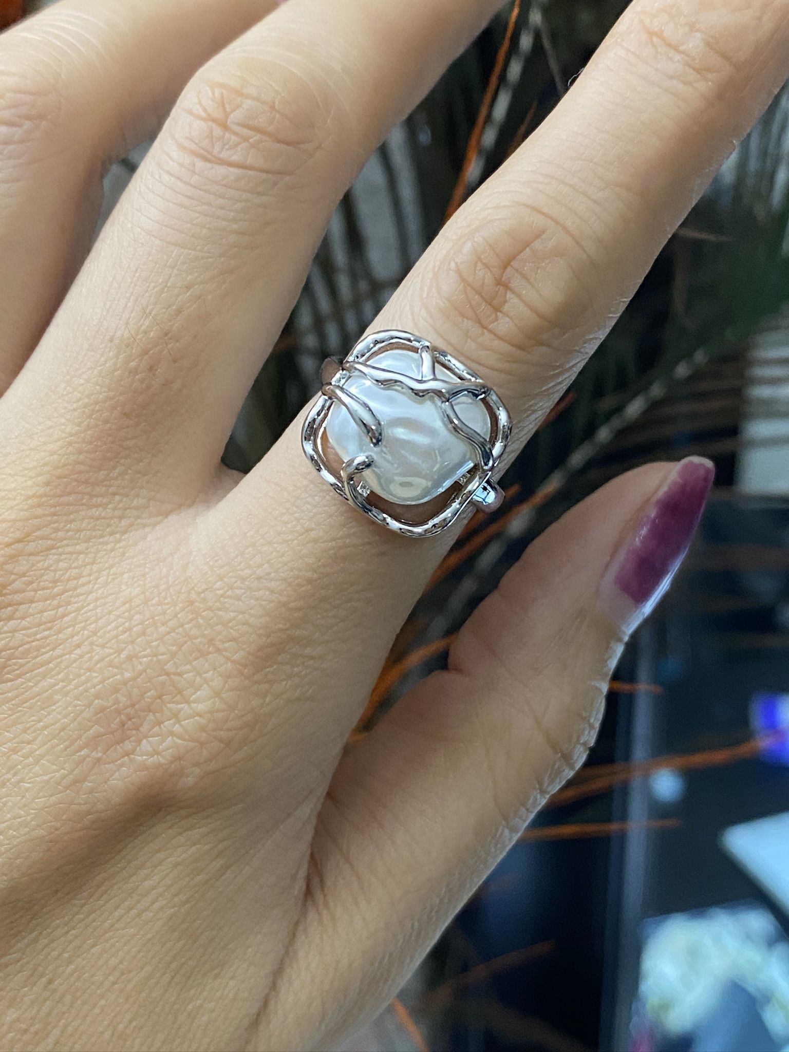 S925 Silver pearl Open Ring,Silver Adjustable Ring,Silver Link Open Ring,bohemian Ring