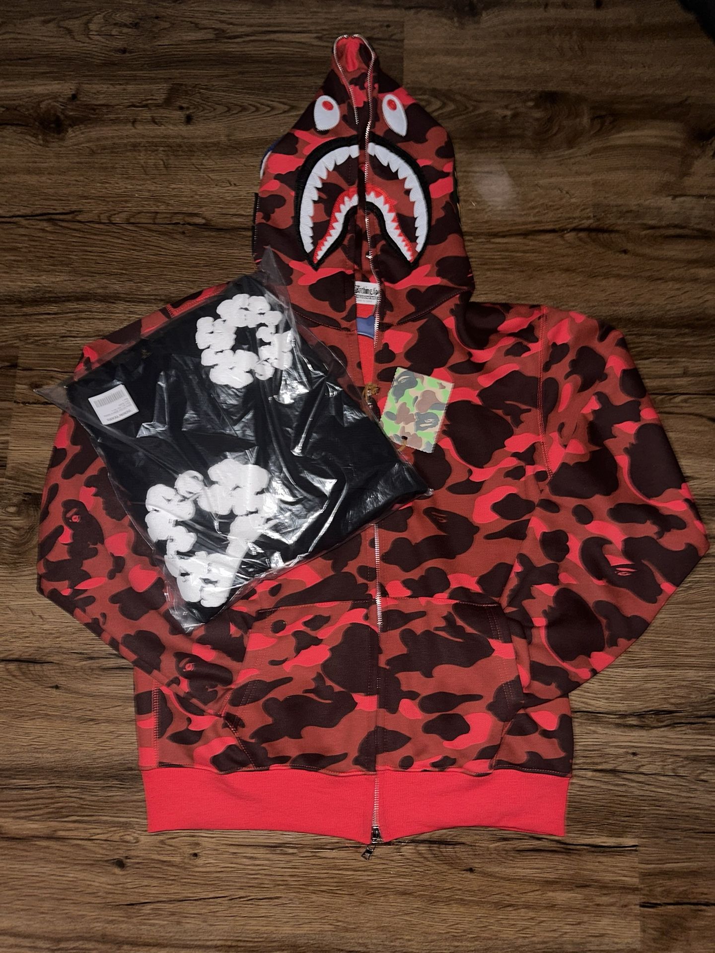 Hoodie Bape Red And Denim Tears