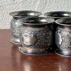 Antique! 1902 Arthur Harris Silver Plated Napkin Ring Set of 4 Birmingham England