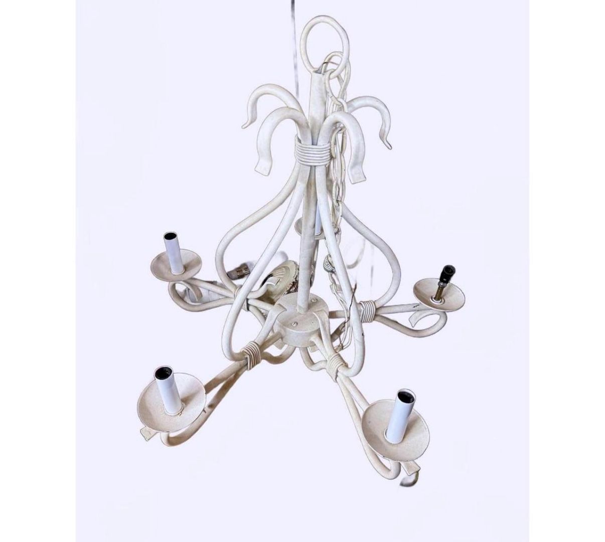 Vintage White Metal Chandelier Light Fixture