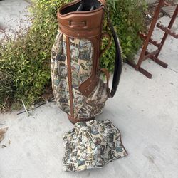 Vintage BURTON Leather/ Tapestry 6 Way Golf Bag With Rain Cover