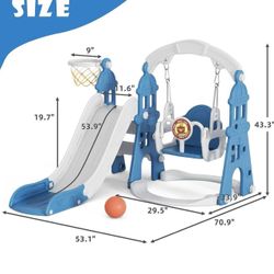 4-in-1 Kids Slide and Swing Set, Toddler Slide with Basketball Hoop, Swing, Outdoor Indoor Playground for Toddlers 1-3 (4 in1-Blue) $ 70 