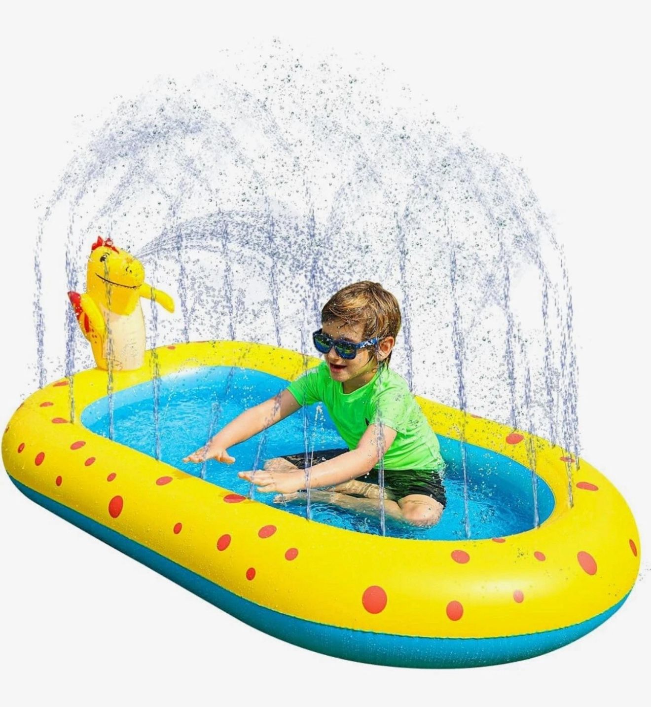 Inflatable Sprinkle Pool, Cute Dinosaur Sprinkler Swimming Pool 67x40x23 Inches