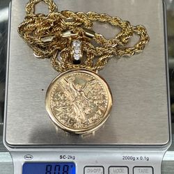 80.8 grams 6mm rope necklace and cz pendant  -14k gold plated-