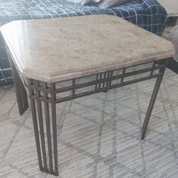 Raynham Large Marble Top End Table with Iron Legs-28"x 24"