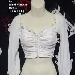 Windsor | Women's White Long Sleeve Crop Top | Size S | 13 W x 8 L |